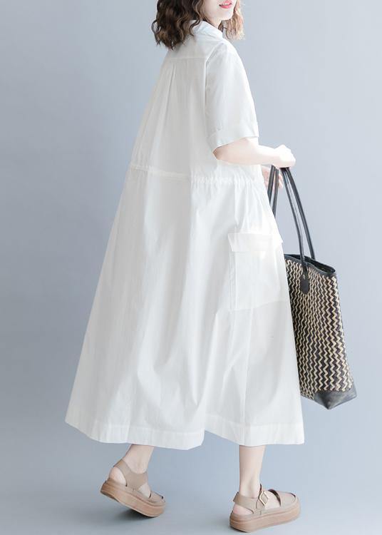 100% White Cotton Tunic Drawstring Long Summer Dress
