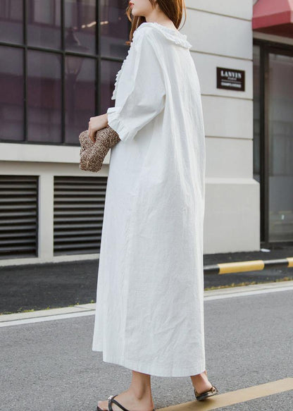White Cotton Dress Long Ruffles Traveling Dresses
