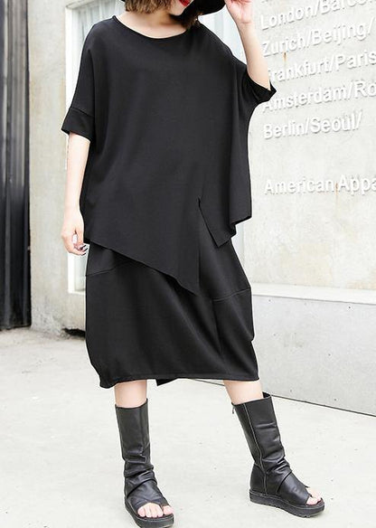 100% Pockets Cotton Skirt Black a Line Patchwork Skirt