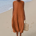 Vintage Loose Bayberry Strieart Sleeveless Cotton And Linen Tank Dress artswardrobe