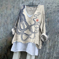 Comstylish Vintage Octopus Ink Style Art Cotton Linen V Neck Casual Shirt