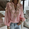Comstylish Vintage Boho Floral Embroidered Art V Neck Casual Long Sleeve Tunic