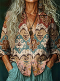 Women's Hippie Art Floral Print V Neck Shirt