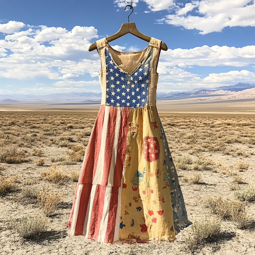 Women's Independence Day Flag Floral Cotton And Linen Dress artswardrobe