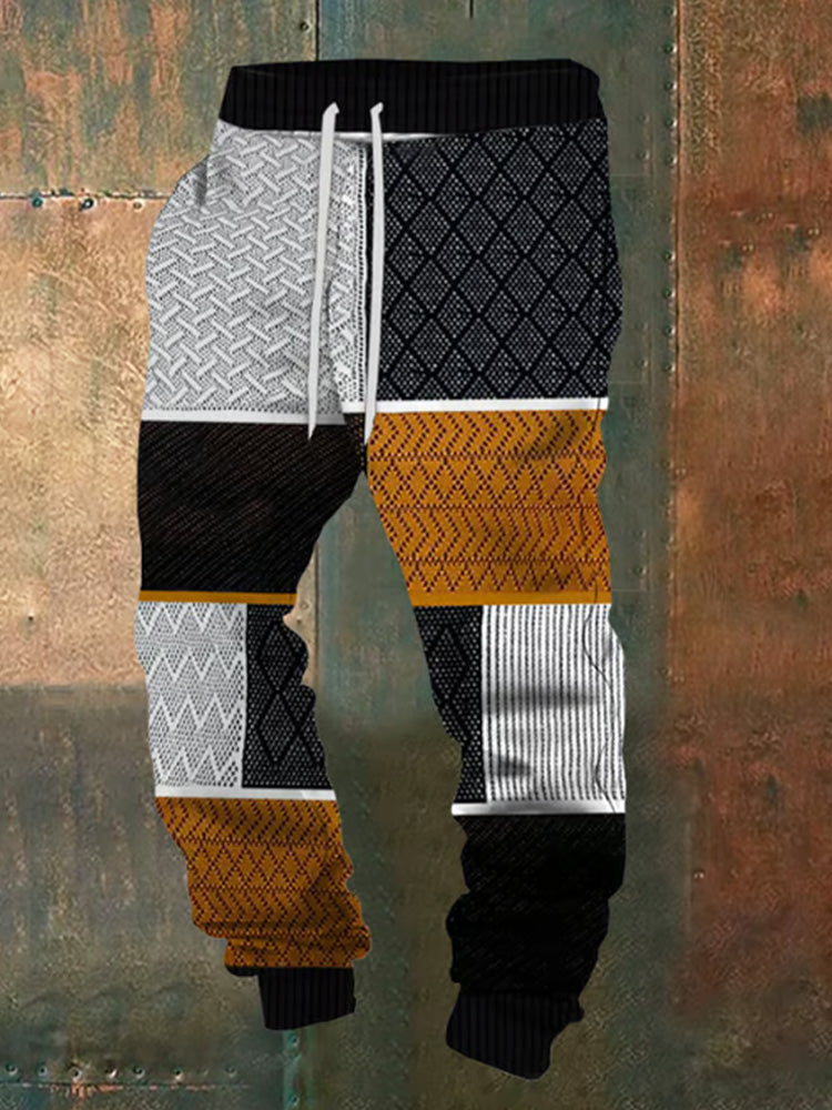 Men's Retro Western Textured Print Elastic Waist Tie-Up Sweatpants elevenforest