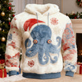 Comstylish Men's Japanese Octopus Art Christmas Ugly Plush Hoodie