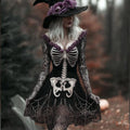 Comstylish Women's Halloween Skeleton Flower V-neck Short Skirt