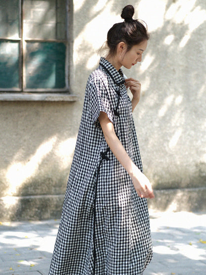 Summer Plaid Frog Loose Dress