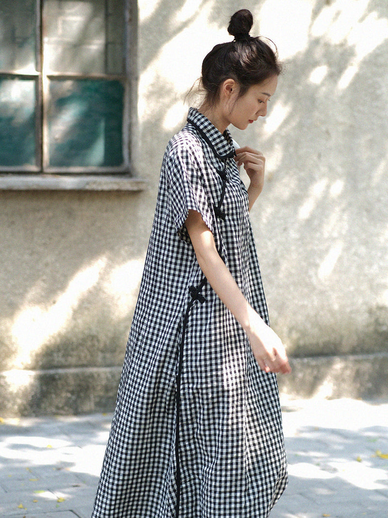 Summer Plaid Frog Loose Dress