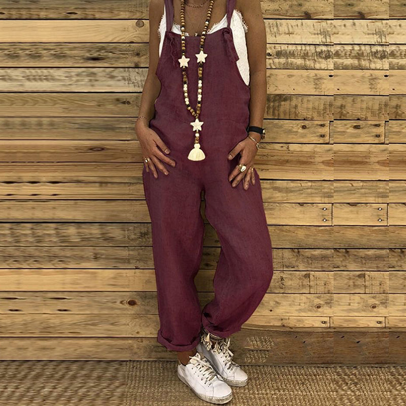 Comstylish Retro Casual Cotton And Linen Loose Jumpsuit
