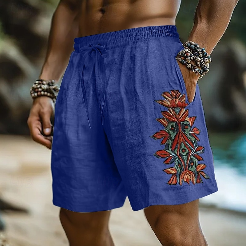 Vintage Vacation Bohemian Linen Ethnic Casual Shorts artswardrobe