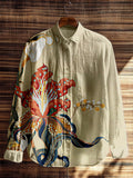 Vintage Floral Embroidered Linen Blend Cozy Blouse artswardrobe