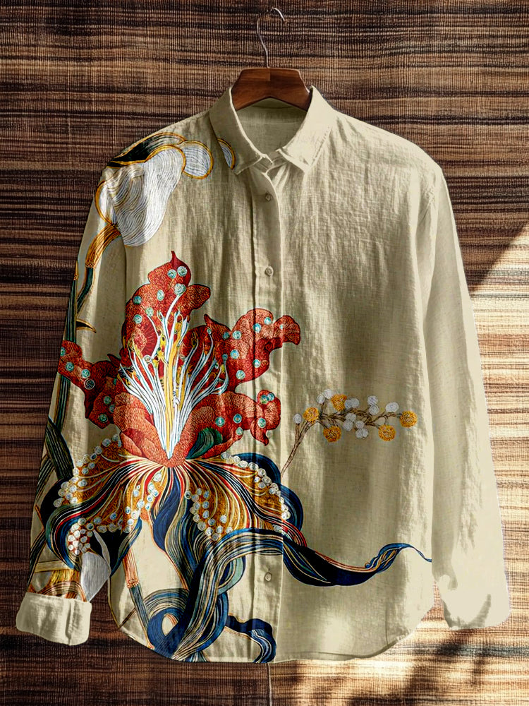 Vintage Floral Embroidered Linen Blend Cozy Blouse artswardrobe