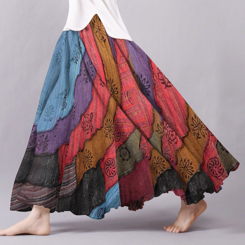 Vintage Color Block Flowy Wide Skirt artswardrobe