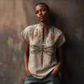 Dragonfly Pattern Vintage V-neck Short-sleeved Shirt artswardrobe