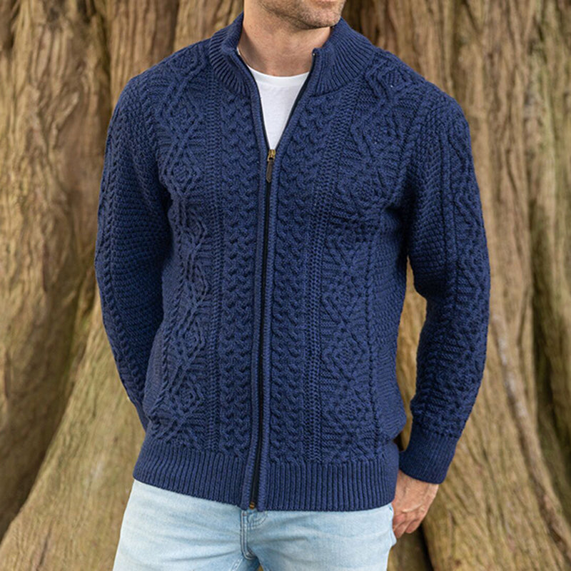 Men's Clan Fisherman Full Zip Aran Sweater Cardigan artswardrobe