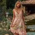 Women's Oil Painting Water Lily Inspired Comfy Tank Midi Dress artswardrobe