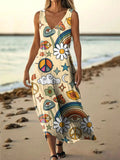 Women's Hippie Pattern Art Print Pocket Cotton Dress