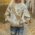 Comstylish Autumn Maple Leaf And Rice Ear Patchwork Color-contrast Sweatshirt