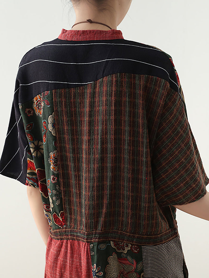 Summer Patchwock Drawstring Linen Jumpsuits