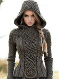 Vintage Celtic Mystical Slim Fit Chunky Hooded Sweater artswardrobe