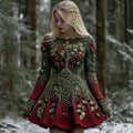 Comstylish Women's Christmas Holly Leaves Life Of Tree Gradient Celtic Knitted Midi Dress