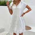 Elegant Lace Embroidery Art Short Sleeve V-neck Midi Dress artswardrobe
