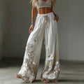 Women's Retro Floral Embroidery Art Gradient Casual Linen Pants