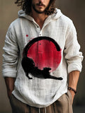 Sunrise And Cats Japanese Art Linen Blend Hoodie elevenforest
