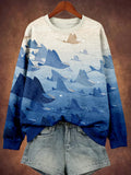 Comstylish Stingray Migration Art Pattern Washed Cozy Sweatshirt