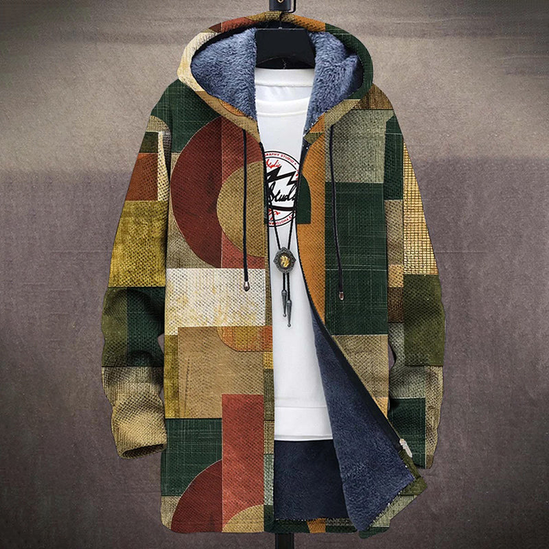 Men's Retro Geometric Plush Cozy Cardigan Sweater Jacket artswardrobe