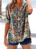 Women's Retro Ethnic Totem Art Print Casual Cotton Linen Shirt