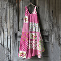 Women's Vintage Floral Patchwork Art Linen Dress artswardrobe