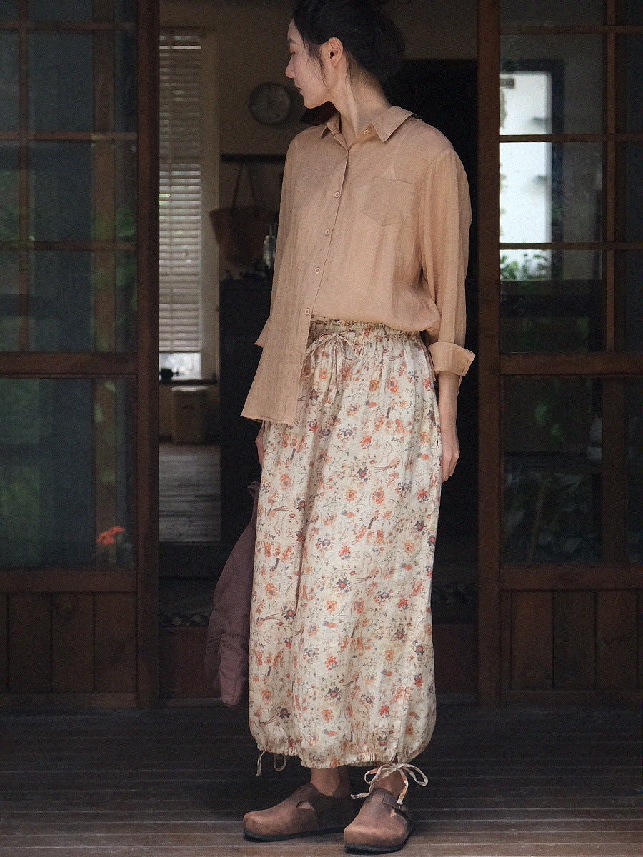 Summer Artsy Lacework Drawstring Linen Bloomers