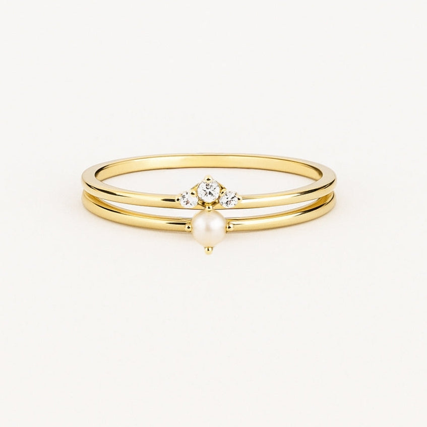 Pearl & Zirconia Layer gold Ring