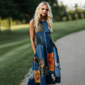 Comstylish Women's Patchwork Cat Design Midi Dress