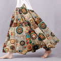 Women's Vintage Crochet Flowers Art Linen Flowy Wide Skirt artswardrobe