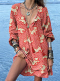 Red Polka Dots and Puppy Women's Print Casual Cotton Dress