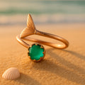 Adjustable Tail Green Stone Gold Ring
