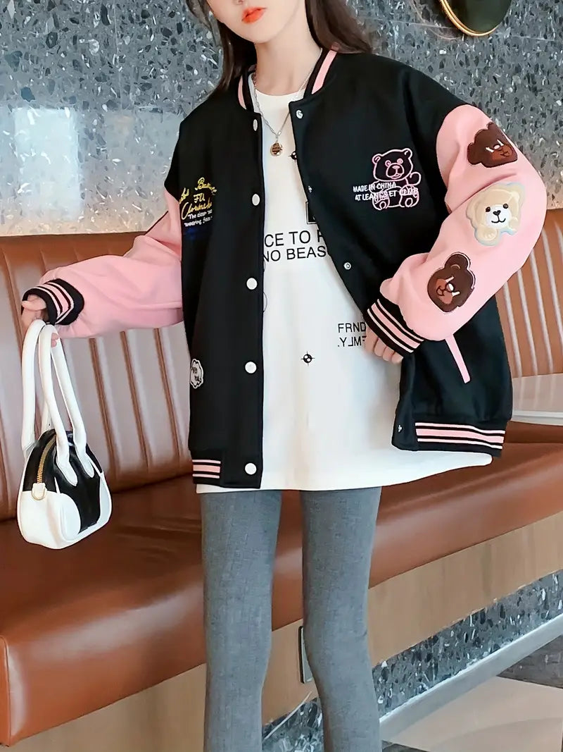 JO | College jacket with cuddly bear print