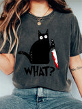 Comstylish Black Cat with Bloody Knife Vintage Washed T Shirt