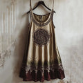 Vintage Viking Totem Color Block Linen Tank Dress artswardrobe