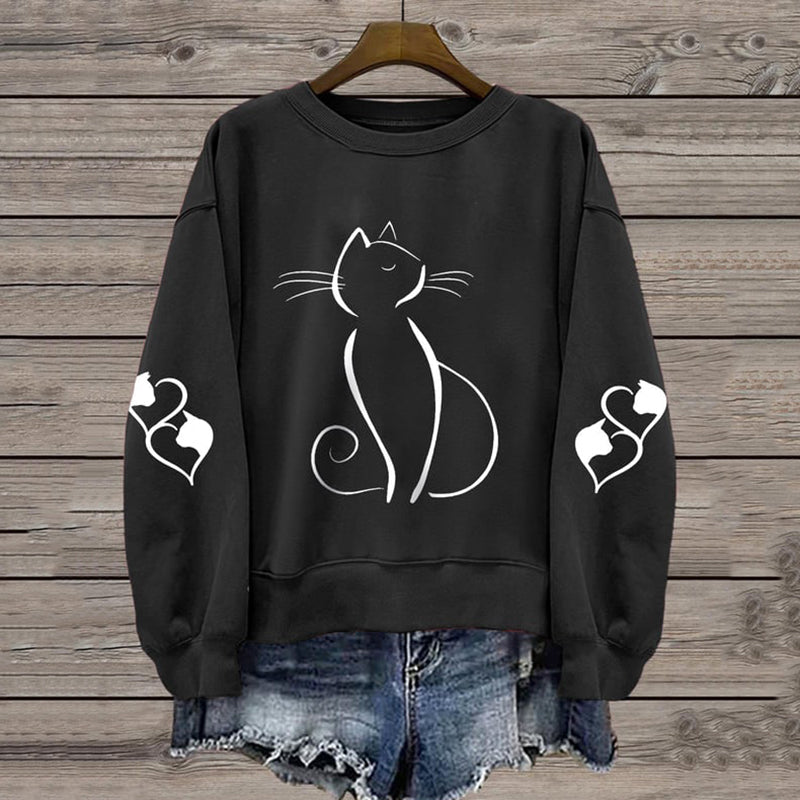 Women's Cute Cat Print Casual Sweatshirt elevenforest