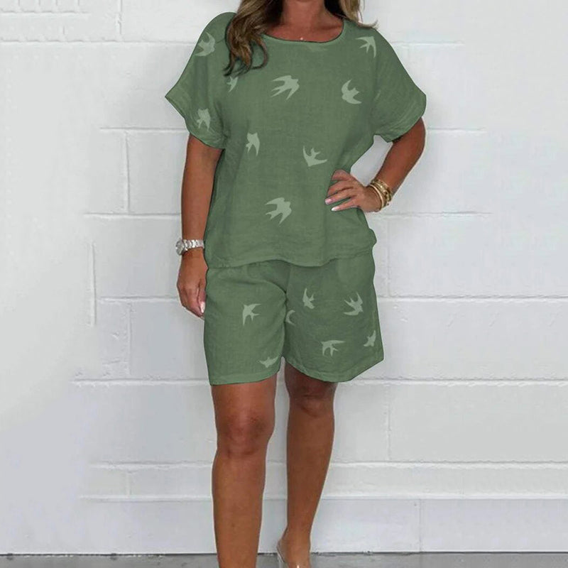 Women's Peace Dove Print Comfortable Cotton And Linen Two-piece Set artswardrobe