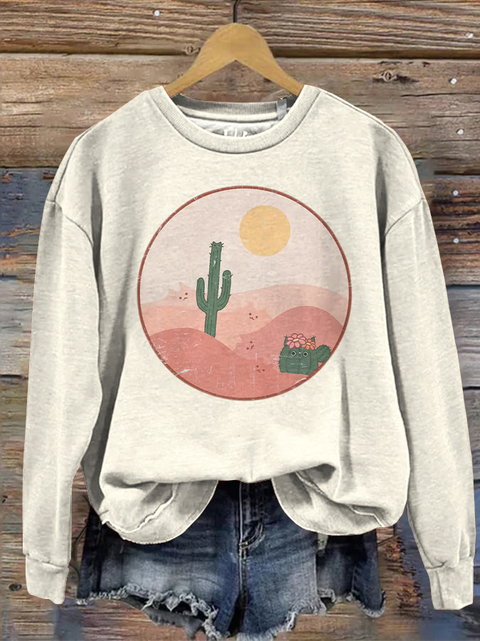 Comstylish Women's Cute Cat Cactus Print Sweatshirt