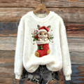 Comstylish Women's Christmas Winter Warm Fun Animal Design Flannel Sweatshirt