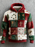 Comstylish Christmas Retro Element Patch Design Men's Hooded Flannel Sweatshirt