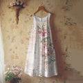 Vintage Floral Art Print Linen Blend Tank Dress artswardrobe