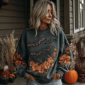 Comstylish Vintage Halloween Bat Floral Print Casual Sweatshirt