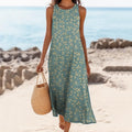 Women's Vintage Leaf Art Print Cotton And Linen Dress artswardrobe